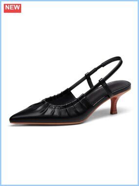 Slingback Kitten Heels Pointed Toe Slip On Pleated Dress Shoes